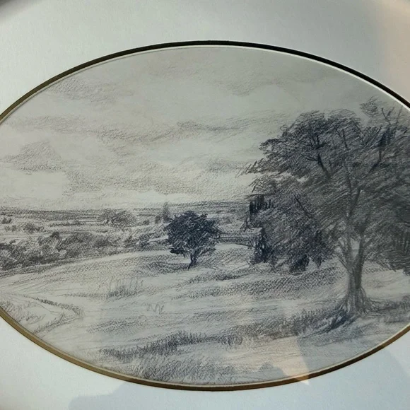 Hearth & Hand Horizontal Oval Gold Framed Landscape Sketch Wall Art 12”x16” NIP - Picture 5 of 8